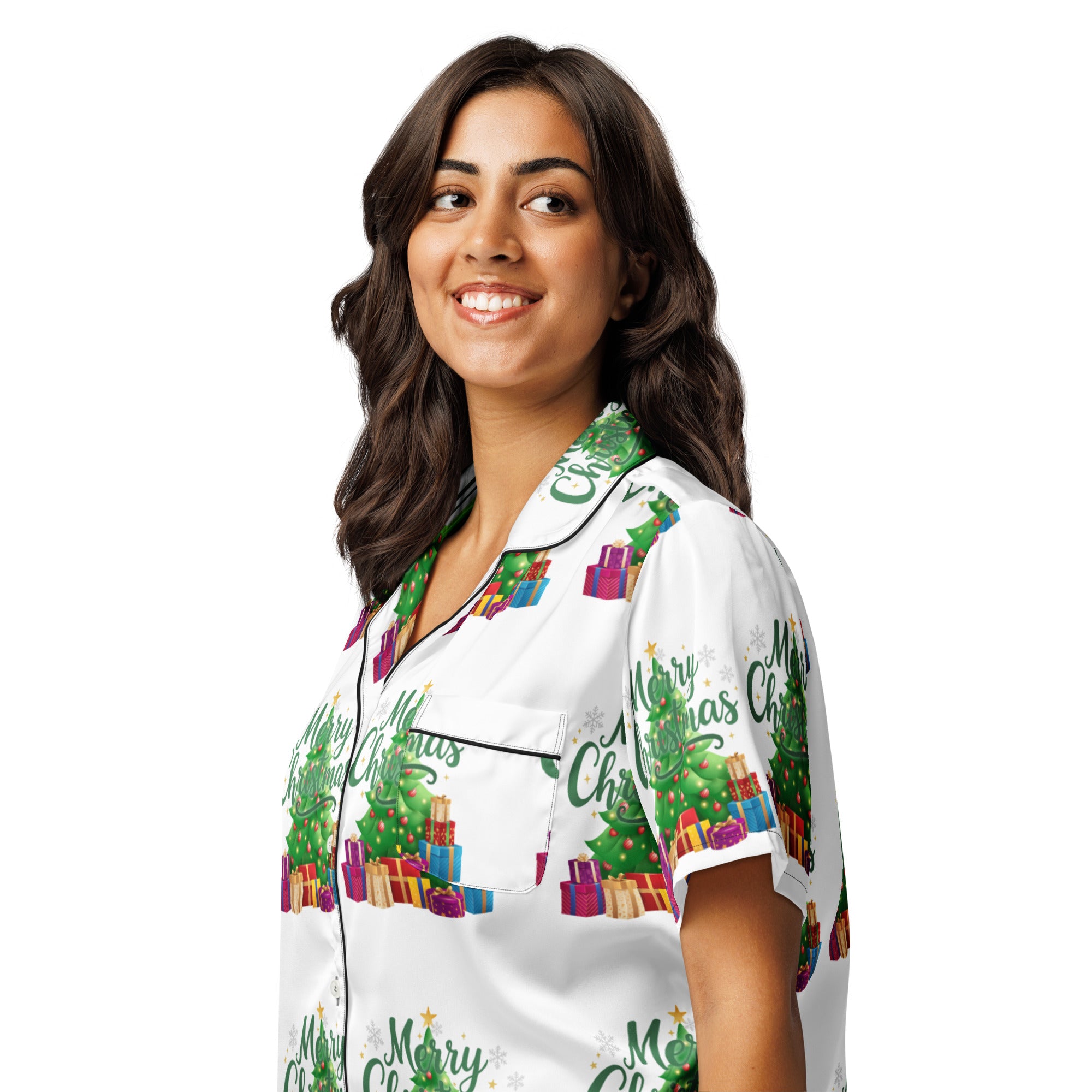 Merry Christmas Green Teen Short-Sleeves Pajama Top | – RB Designa Co