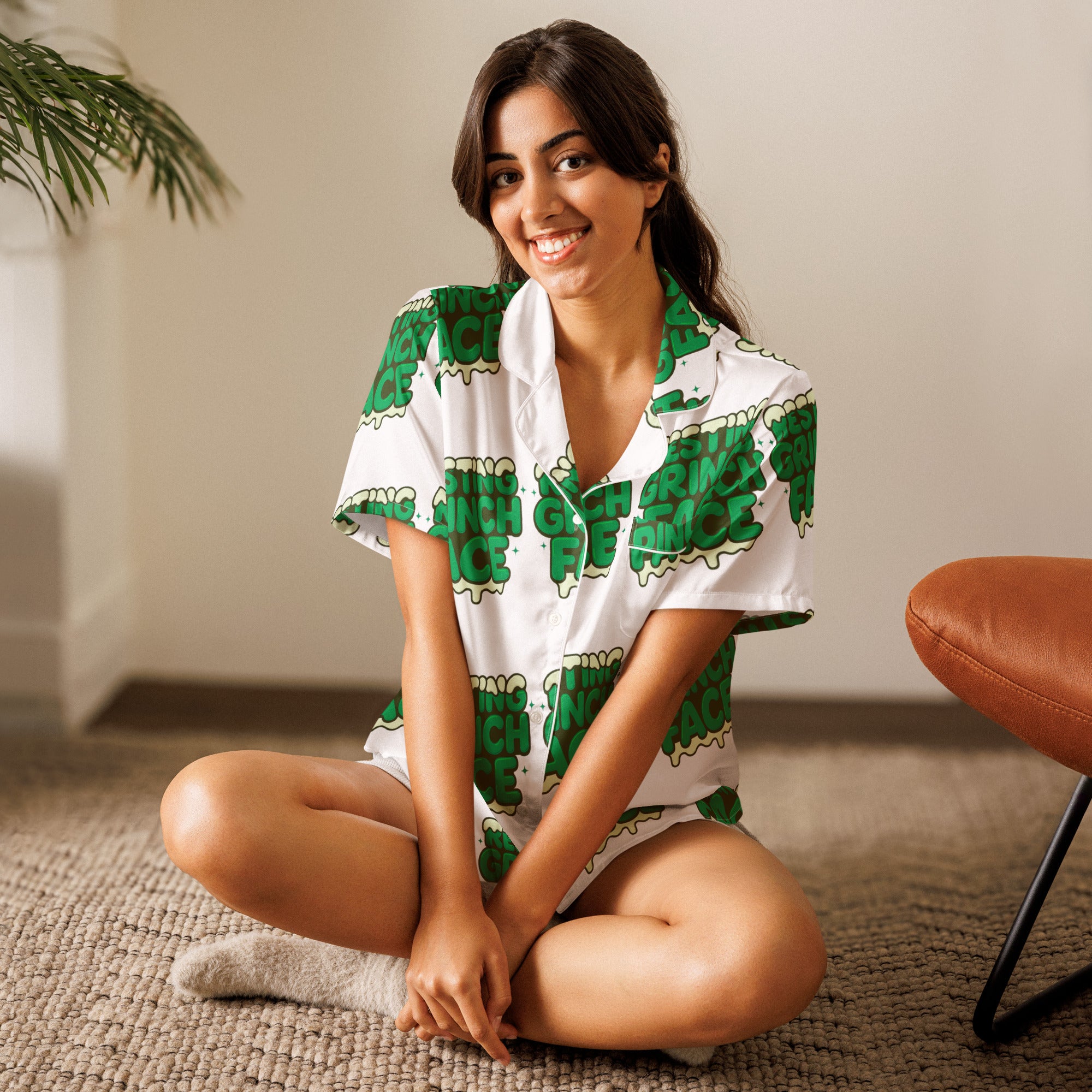 Resting Grinch Face Anti-Christmas / Bah Humbug Short-Sleeves Pajama Top | – RB Designa Co