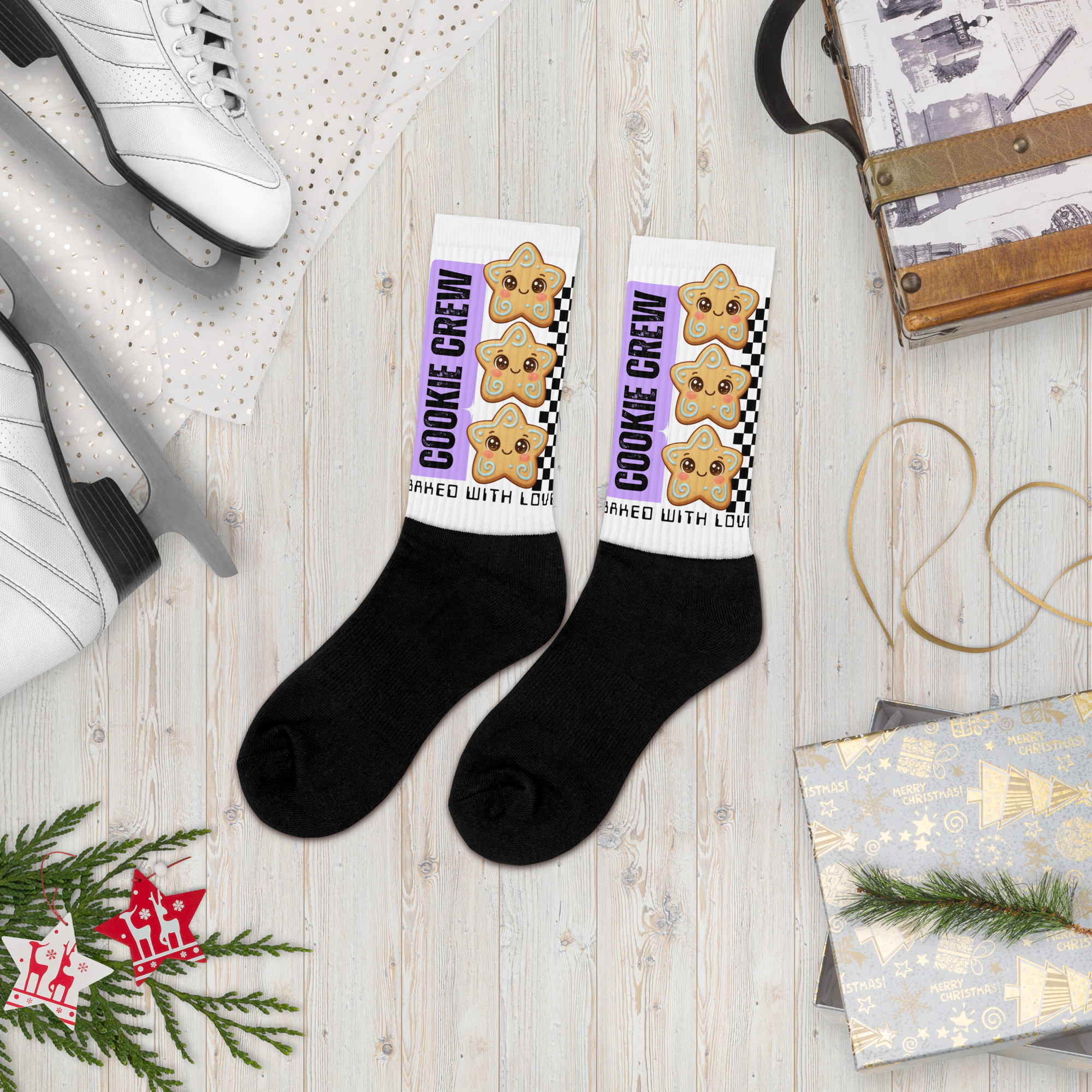 &quot;Cookie Crew, Baked With Love&quot;- Black in Purple | Socks