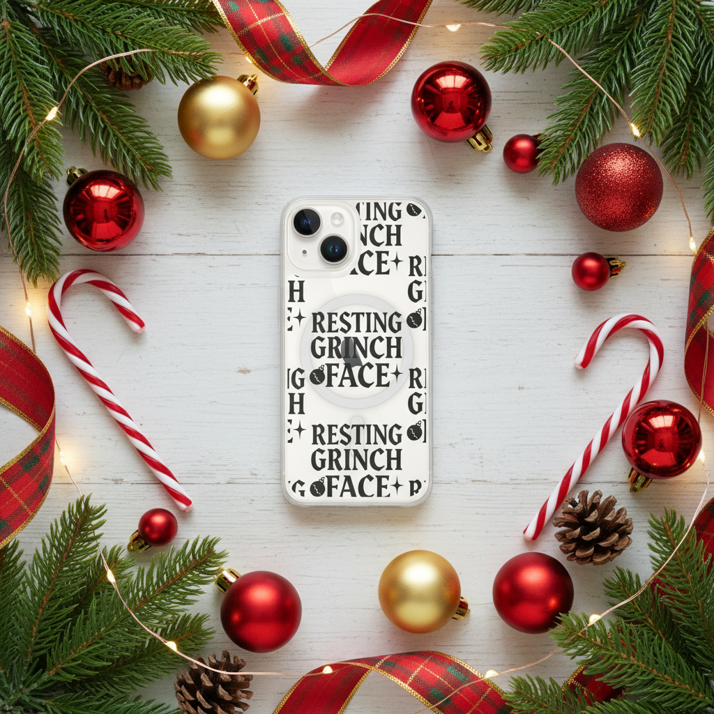 Resting Grinch Face Goth Anti-Christmas / Bah Humbug iPhone Clear Case | – RB Designa Co