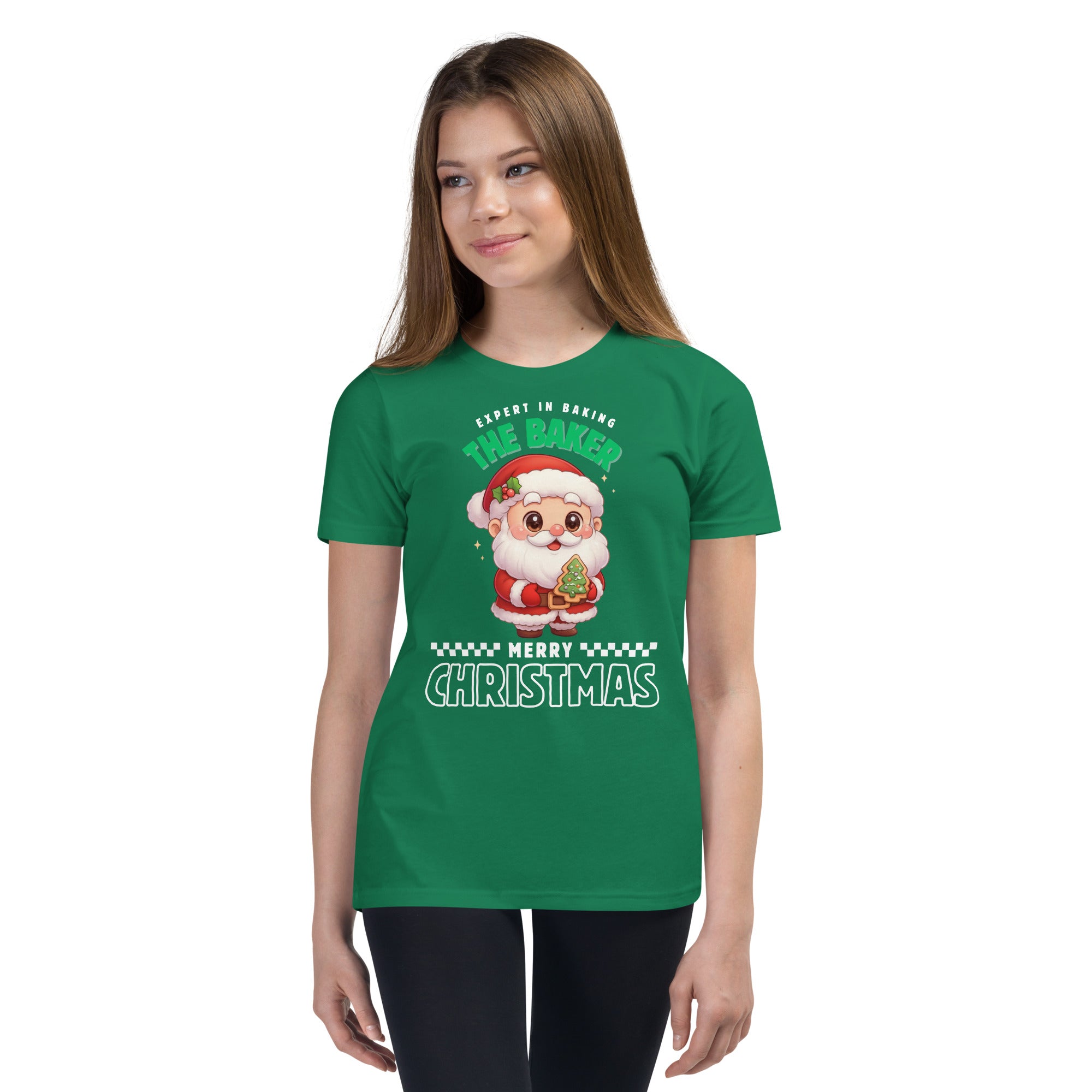 Expert in Baking: The Santa Baker- White and Green | Youth Short Sleeve T-Shirt | – RB Designa Co