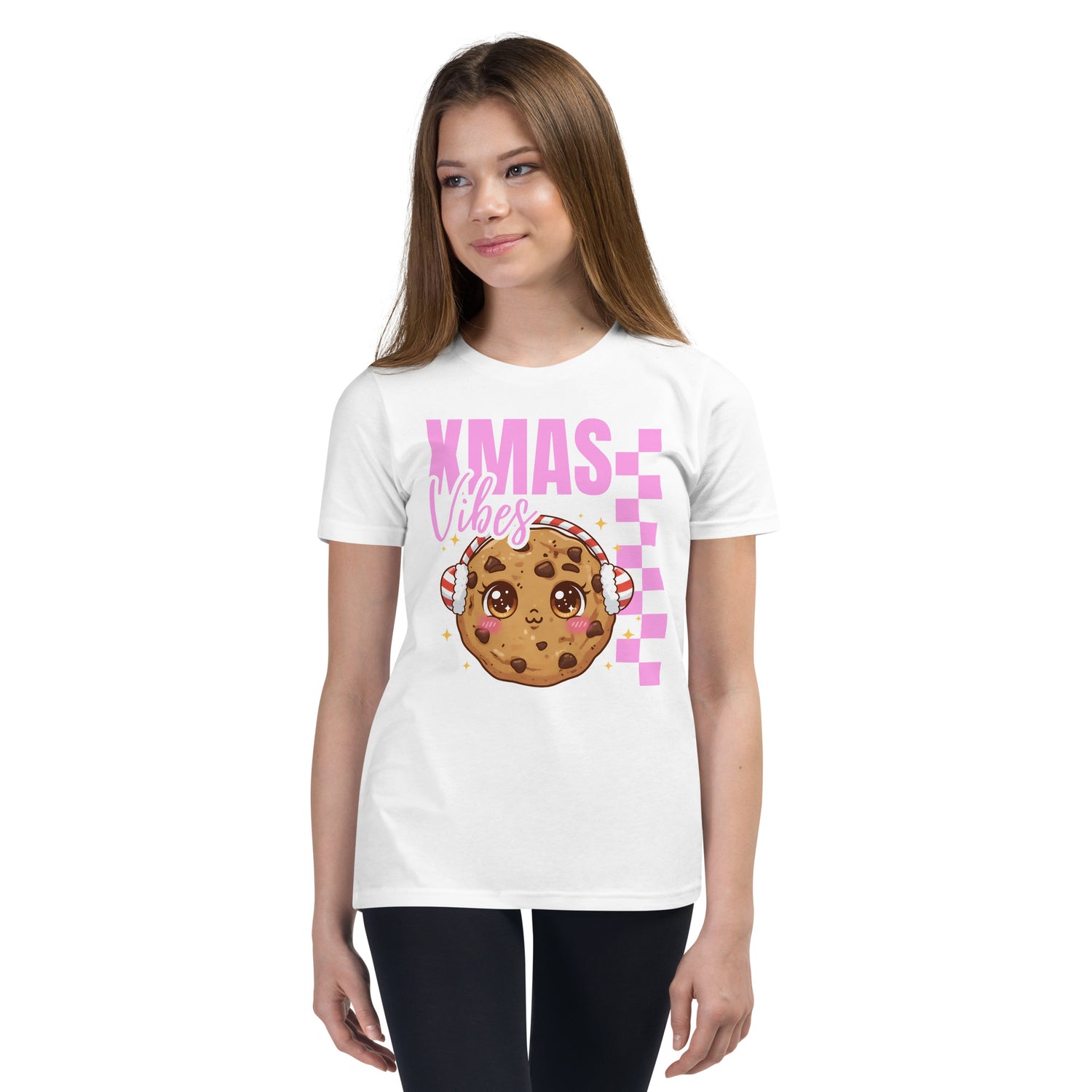 Xmas Vibes Cookie -Pink | Youth Short Sleeve T-Shirt | – RB Designa Co